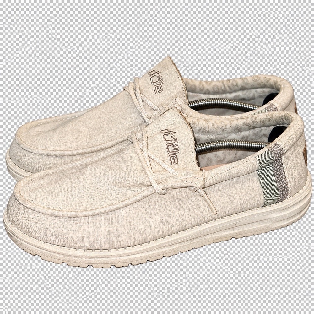Hey Dude Wally Linen Men's Size 12 Natural White Canvas Slip On Loafers Shoes